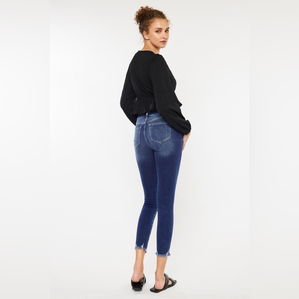 KANCAN HIGH WAISTED JEANS size 5 cropped dark wash denim cropped skinny ankle - Picture 4 of 9